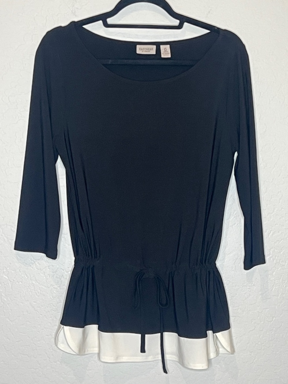 Easy Wear by Chico's Black Peplum Tie Tunic with White Hem